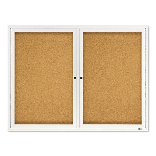 Quartet Enclosed Indoor Cork Bulletin Board Tan 2 Hinged Doors Surface Satin