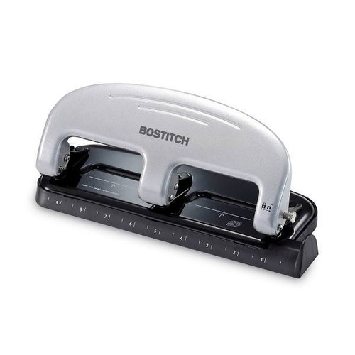 Bostitch 20-Sheet Ez Squeeze Three-Hole Punch 9/32" Holes Black/Silver