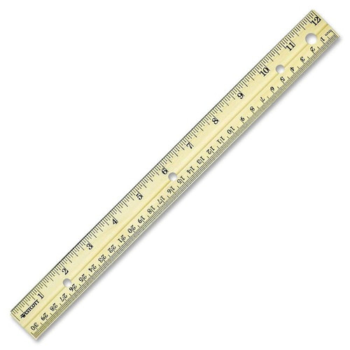 Westcott 3-Hole Punched 12" Wood Ruler With Metal Edge 1/16 Graduations