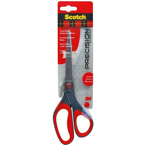 Scotch Precision 8" Straight Handle Scissors Stainless Steel Red/Gray