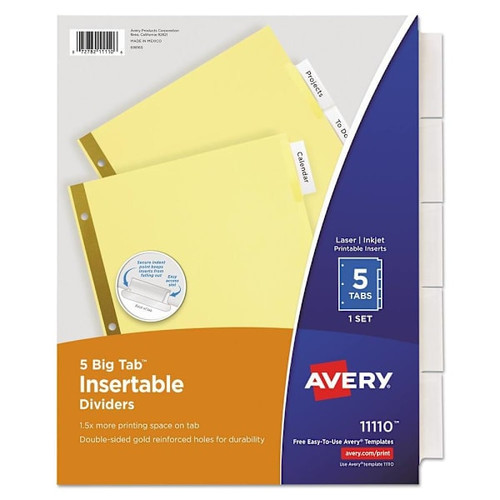 Avery Big Tab Dividers 5-Tab Double-Sided Gold Edge Clear Tabs Package Of 5
