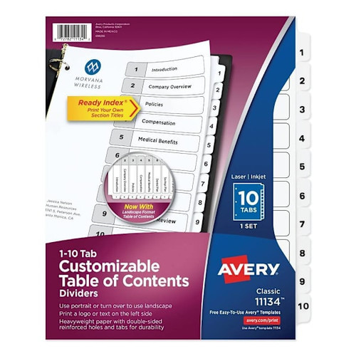 Avery Customizable Toc Ready Index Black/White Dividers 10-Tab Package Of 10