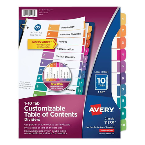 Avery Customizable Toc Ready Index Multicolor Tab Dividers 10-Tab Package Of 10
