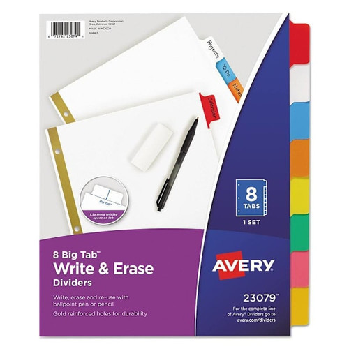 Avery Write/Erase Big Tab Paper Dividers White Asst Tabs Package Of 8