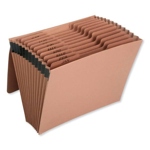 Skilcraft Expanding File Jan-Dec, 9, 1/12-Cut Tab, Letter, Brown, Elastic Cord