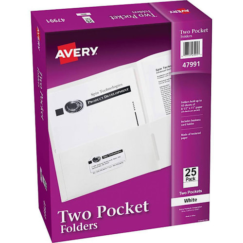 Avery Letter Pocket Folder 8.5" X 11" 40 Sheet Capacity White Package Of 25