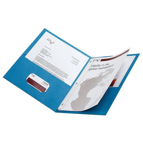 Office Depot Light Blue Laminated 2-Pocket Portfolio With Fastener, Pack Of 10