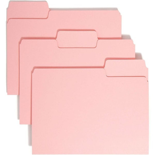 Smead Colored 1/3 Tab Letter Tab File Folder 8.5"X11" Pink Package Of 100