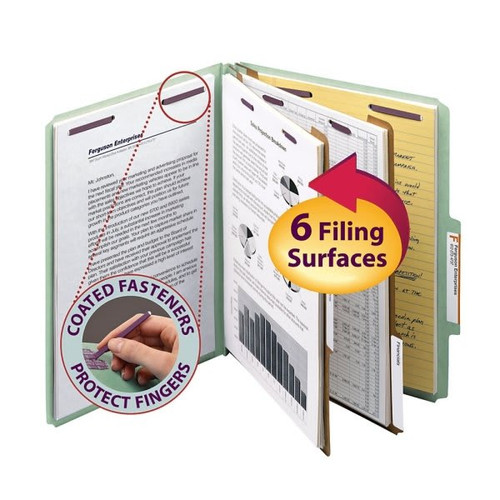 Smead Gray/Green Classification Folder With Safeshield Fastener, Package Of 10