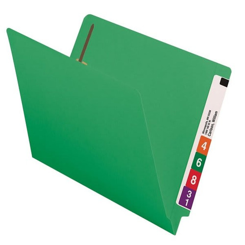 Smead Green Straight-Cut End Tab Folder With Fastener, Package Of 50
