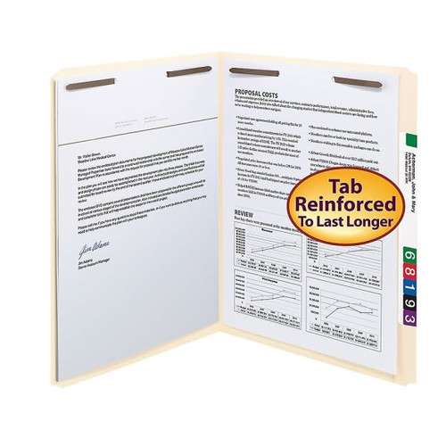 Smead Manila Straight-Cut Reinforced Tab Folder With Fastener, Package Of 50