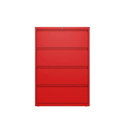 Hirsh 36" W 4 Drwr Metal Lateral File Letter/Legal/A4 Hanging Folders Lava Red