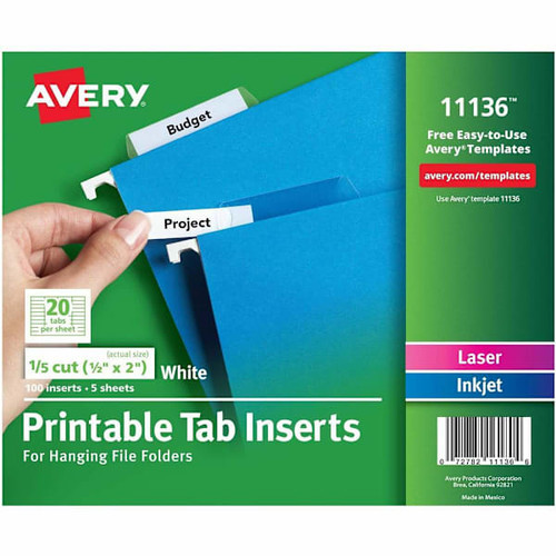 Avery Printable Tab Inserts For Hanging File Folders Package Of 100