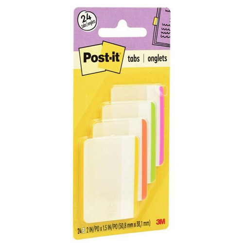 Post-It Filing Tabs 2" X 1.5" Assorted Bright Colors Package Of 24