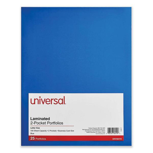 Universal Laminated Two-Pocket Folder Cardboard Paper 11x8.5 Blue Package Of 25