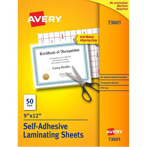 Avery Self-Adhesive Letter Size Laminating Sheets 9,25"X12" 3 Mil Package Of 50