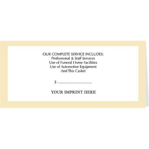 Standing Casket Price Card With Our Complete Service Includes Package Of 100