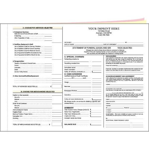 Statement Of Funeral Triplicate Version 2 With Imprint, Horizontal, Pack Of 100