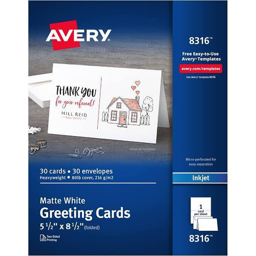 Avery Half-Fold Greeting Cards 5.5"X8.5" White Package Of 30