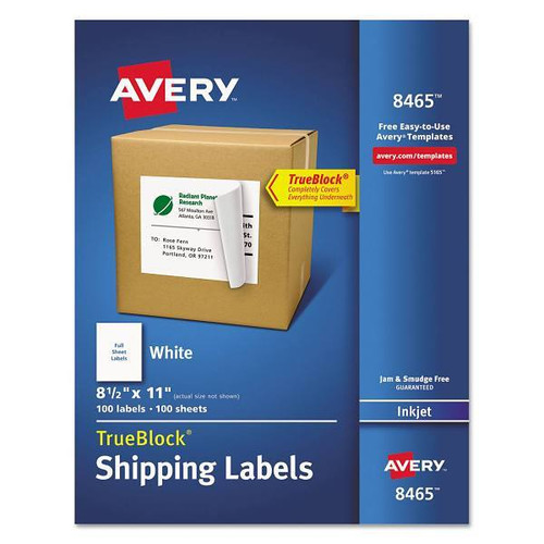 Avery Shipping Labels W/Trueblock-Inkjet Printers 8.5x11 White Package Of 100