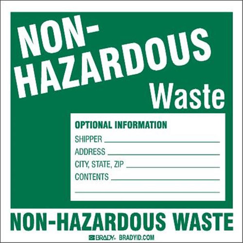 Brady "Hazardous" Label 6" H X 6" W X 0.004" D Green On White, Package Of 50