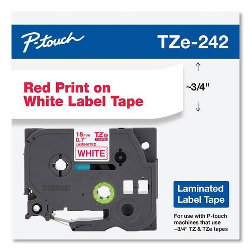 Brother Tze Standard Adhesive Laminated Labeling Tape 0.7"X26.2 Ft Red On White