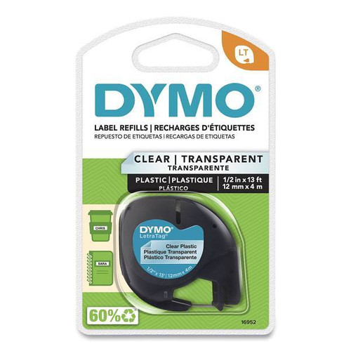 DYMO Letratag Plastic Label Tape Cassette 0.5" X 13 Ft Clear