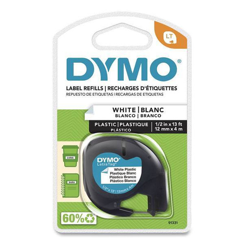 DYMO Letratag Plastic Label Tape Cassette 0.5" X 13 Ft White