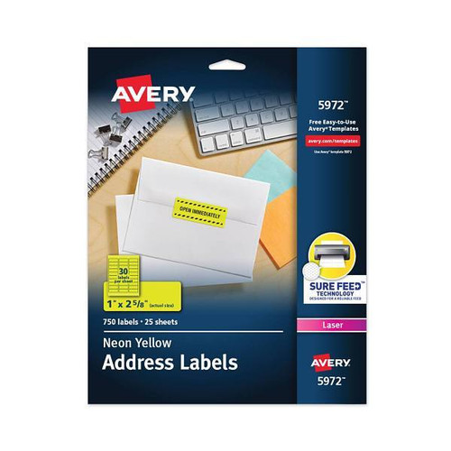 Avery High-Visibility Permanent Laser ID Labels 1x2.63 Neon Yellow Package Of 25