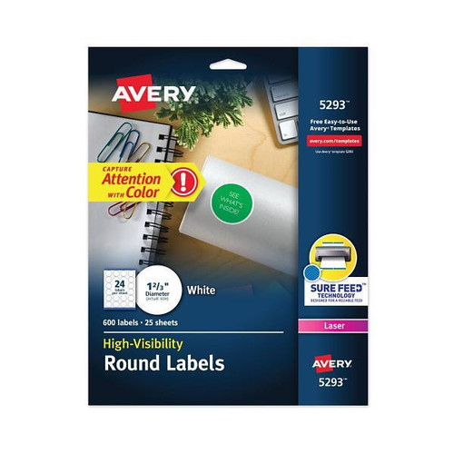 Avery Permanent Laser Print-To-The-Edge ID Label W/Surefeed White Package Of 600