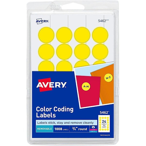 Avery Round Color Coding Labels 0.75" Diameter Yellow Package Of 1008