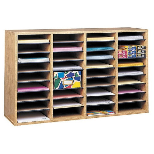 Safco 36-Compartment Oak Adjustable Wood Literature Organizer
