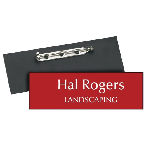 Name Tag With Pin Backing, Red, 3 X 1