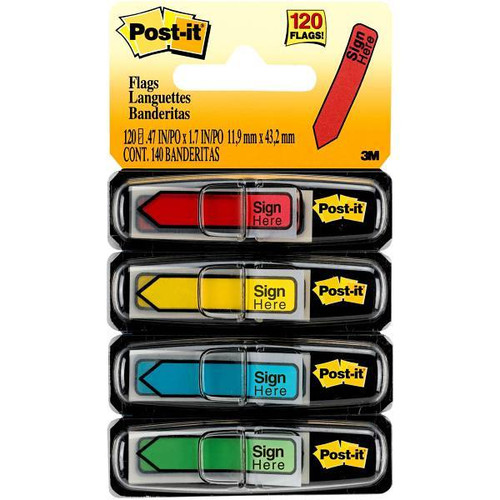 Post-It Flags 0.5"X1.75" Assorted Primary Colors Package Of 120