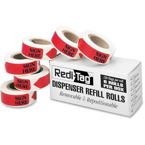 Redi-Tag "Sign Here" Arrow Flags Dispenser Refills 1.88"X0.56" Red Package Of 6