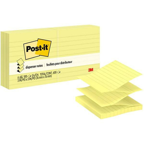 Post-It Dispenser Notes 3"X3" Canary Yellow Package Of 6