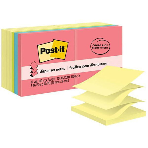 Post-It Dispenser Notes Poptimistic Color And Canary Yellow 3"X3" Package Of 14
