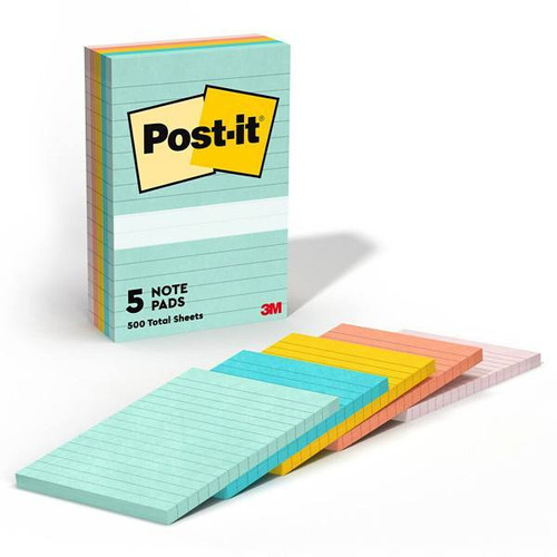 Post-It Lined Notes Beachside Color Collection 2"X2" Package Of 5