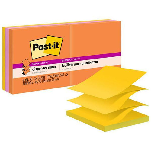 Post-It Super Sticky Dispenser Notes Energy Boost Color 3"X3" Package Of 6