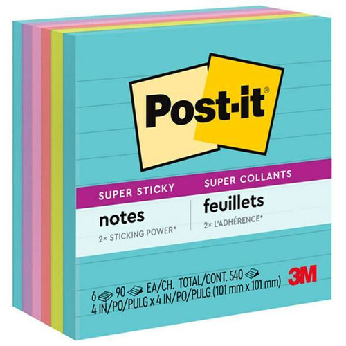 Post-It Super Sticky Lined Notes Supernova Neons Color 3"X3" Package Of 6