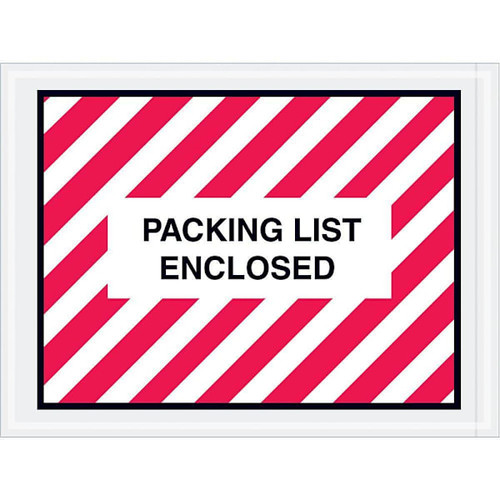 Box Partners 4 1/2 X 6" Red Striped "Packing List Enclosed" Envelopes Cs Of 1000