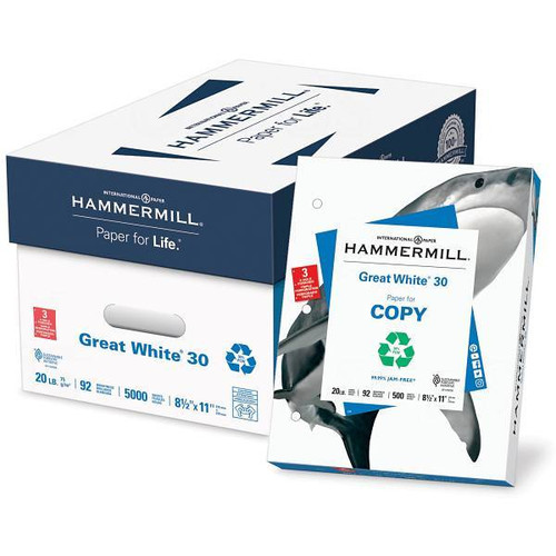 Hammermill Great White 3-Hole Punched Paper 8.5"X11" 20 Lb Weight Case Of 10