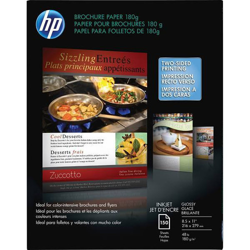 HP Glossy Brochure Inkjet Paper 8.5x11" 48 Lb Basis Weight Glossy Package Of 150