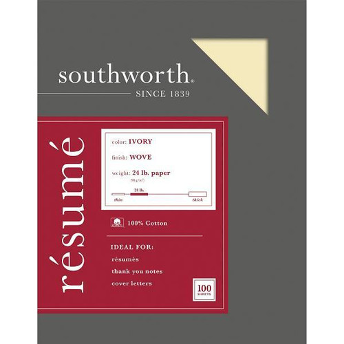 Southworth Resume Paper 8.5x11 24lb 100% Cotton Wove Finish Ivory Package Of 100