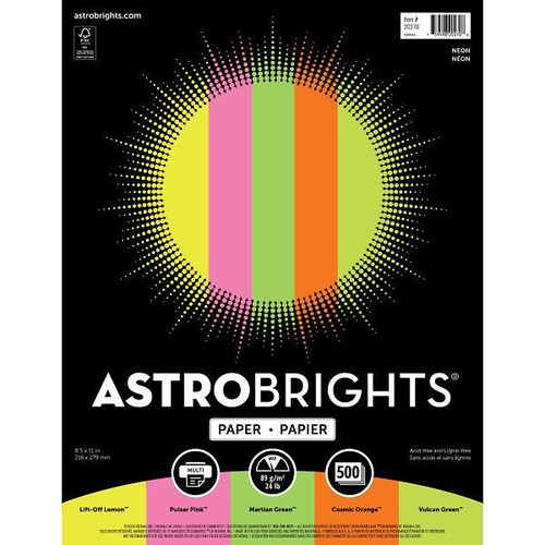 Astrobrights Copy Paper 8.5"X11" 24 Lb Basis Weight Neon Colors Package Of 500