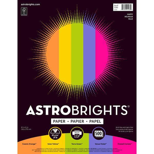 Astrobrights Copy Paper 8.5"X11" 24 Lb Weight 5 Assorted Happy Package Of 500