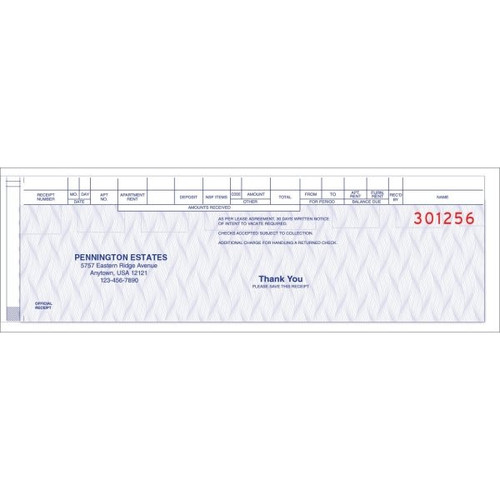 Rent Receipt Pegboard Form, With Free Imprint, Package Of 250