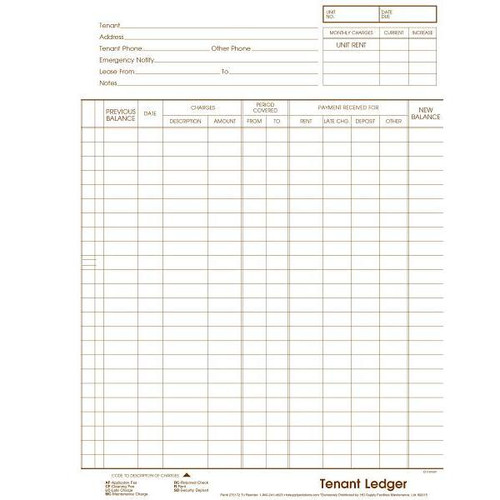 Tenant Ledger Card, Package Of 100