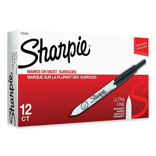 Sharpie Retractable Permanent Marker Extra-Fine Needle Tip Black Package Of 12