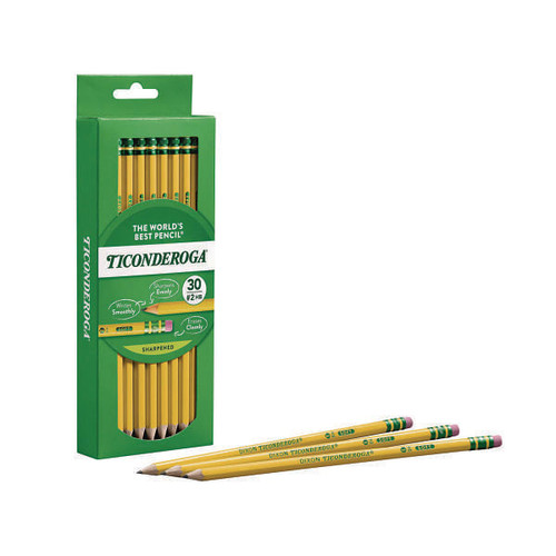 Ticonderoga Pre-Sharpened Pencil Hb #2 Black Lead Yellow Barrel Package Of 30